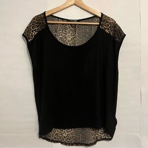 FOREVER 21 Women’s Blouse with Black Front and Leopard Print Sheer Back